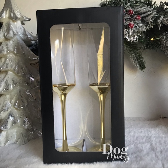 Luxe Habitat Yellow Gold Champagne Flute Wine Glass Box Set - Picture 2 of 7